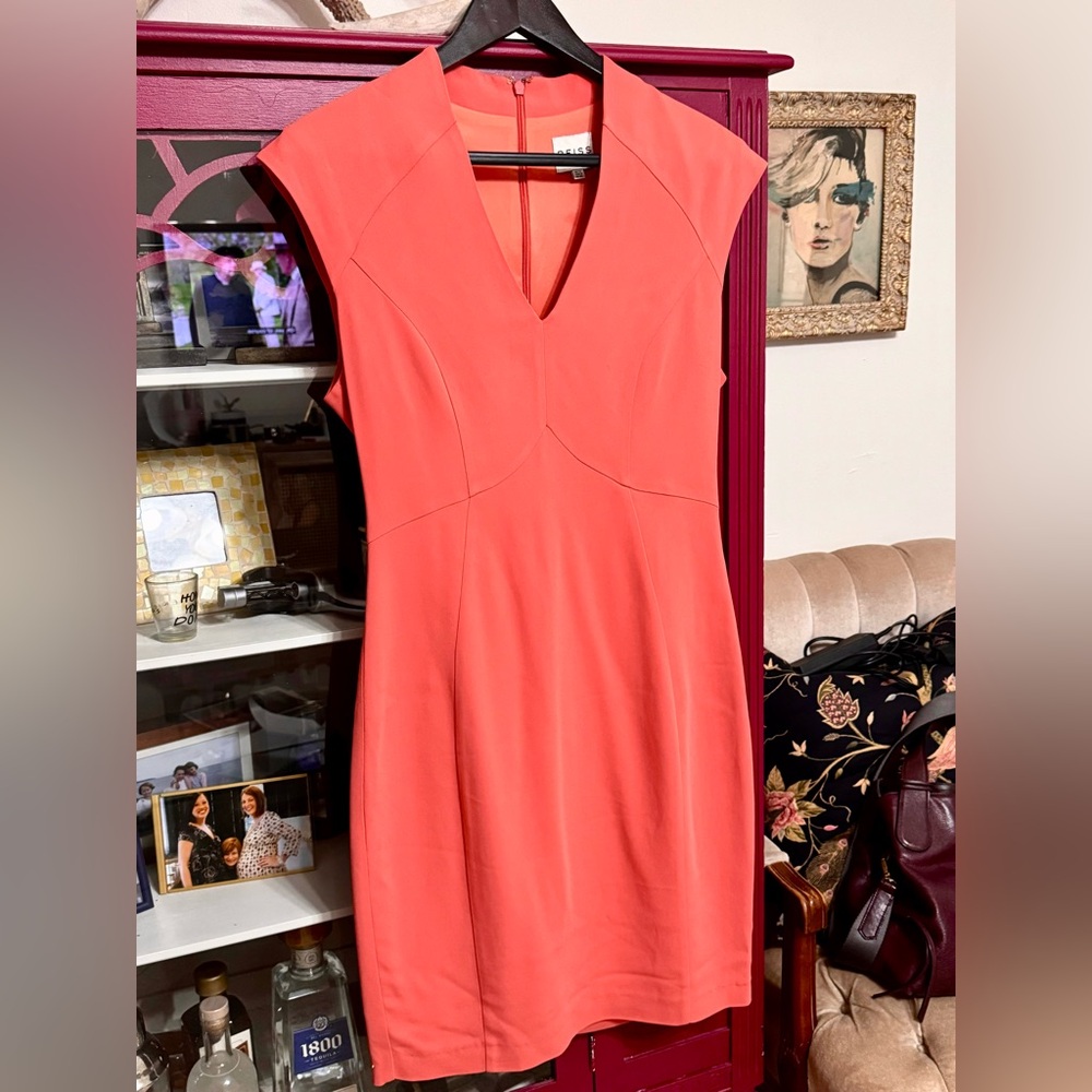REISS Beautiful fitted coral sheath dress